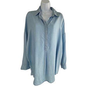 Zara Light Blue Longline Long Sleeve Lyocell Doleman Sleeve Top size Medium